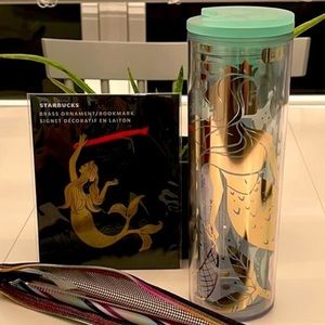 💗Mermaid Starbucks SET~Tall Water bottle Tumbler/Straws/Brush/Sirene Bookmark